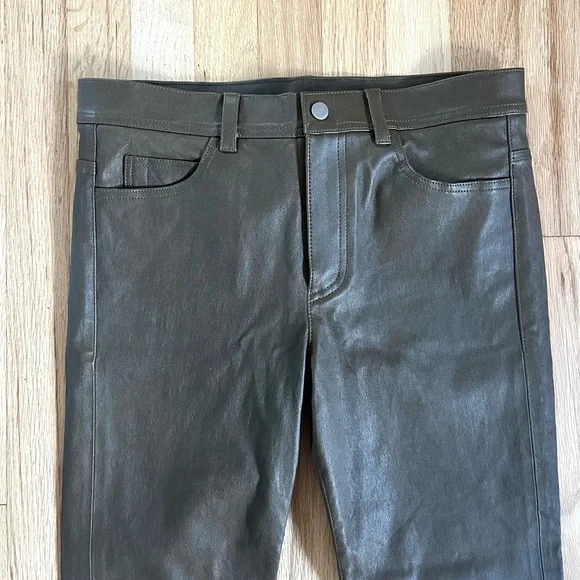 HELMUT LANG lamb leather pants ankle zip slim fit olive green size 6